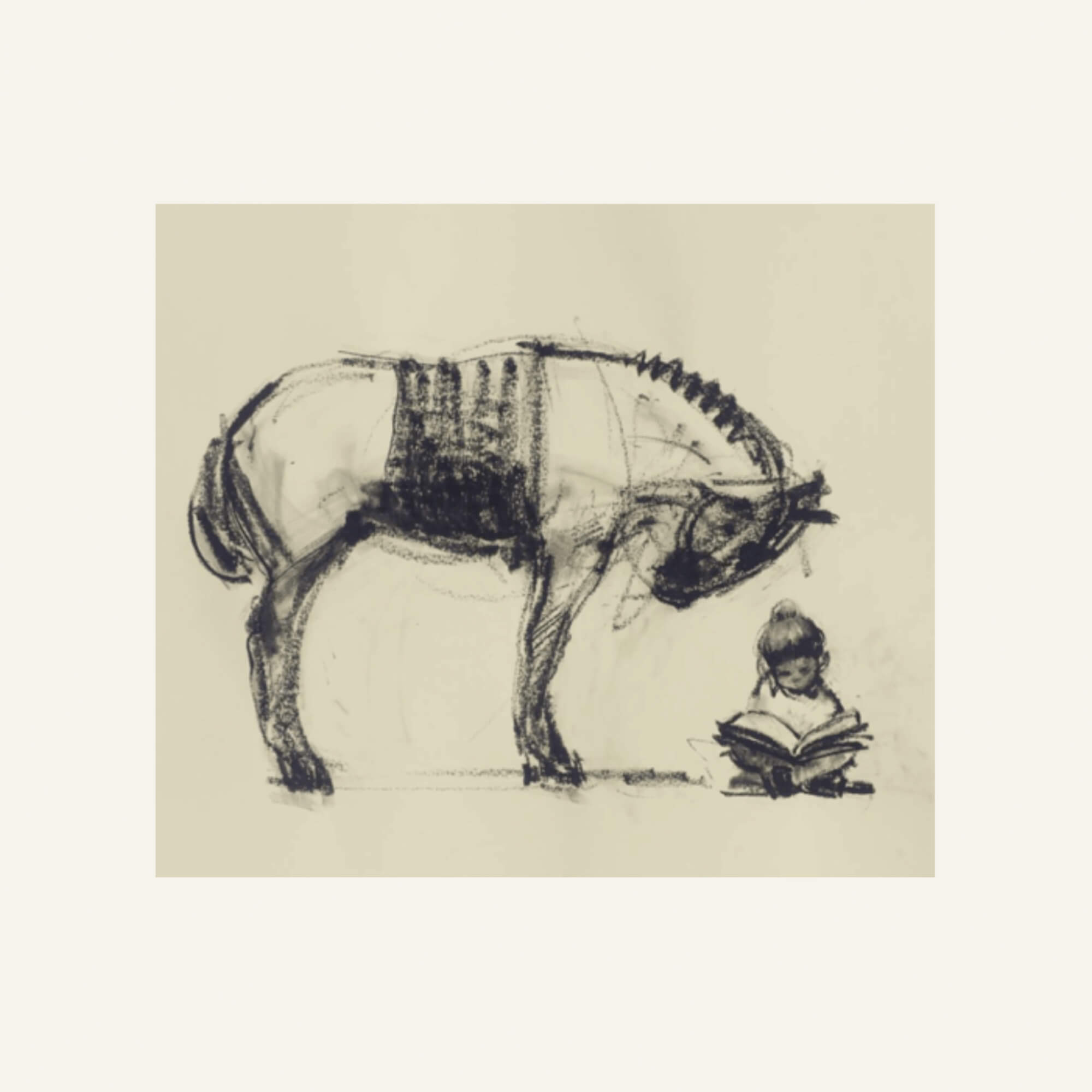 Horse with girl reading