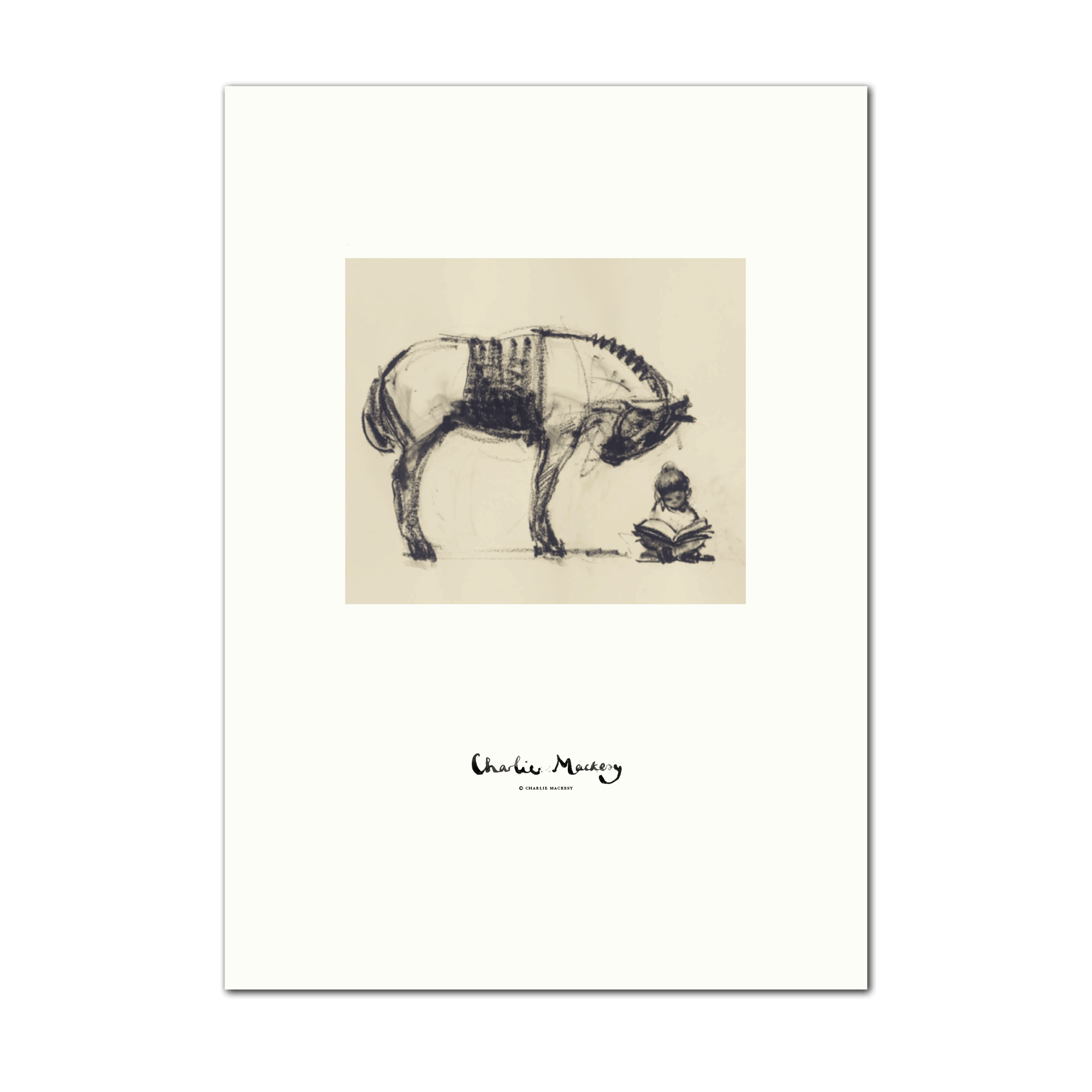 Horse with girl reading