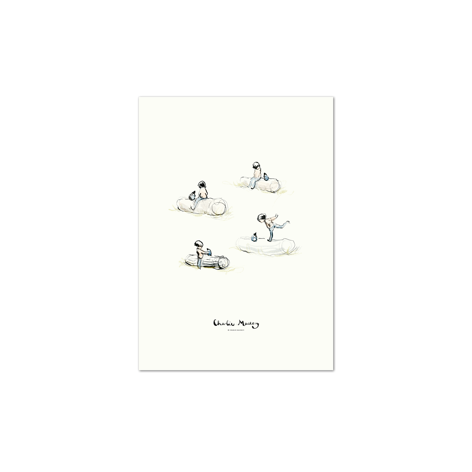 The boy and the mole playing on a log