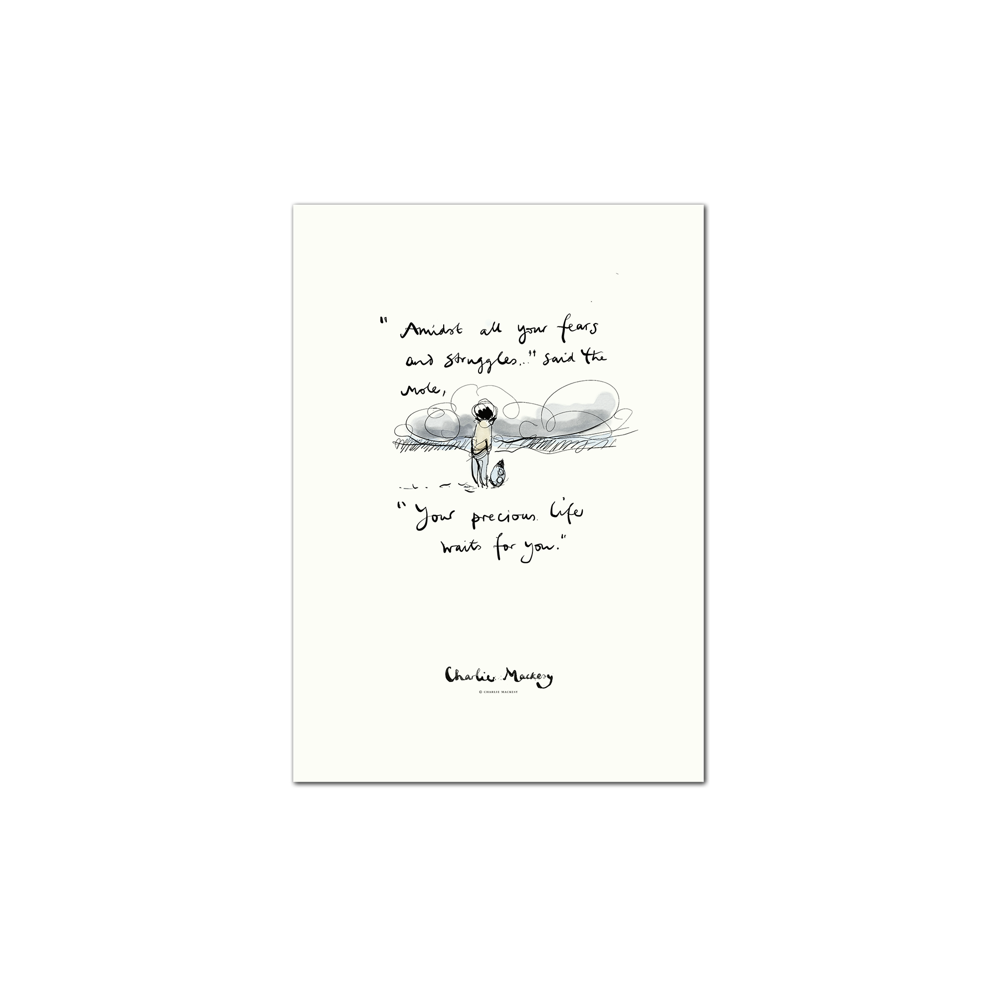 "Amidst all your fears and struggles" said the mole,
"Your precious life waits for you." - Charlie Mackesy